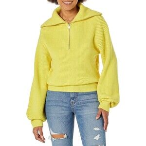STEVE MADDEN Rowan Pullover S Ribbed Quarter Zip Sulphur Spring Yellow NWT B68
